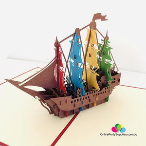Handmade Rainbow Pirate Ship Pop Up Card - Online Party Supplies