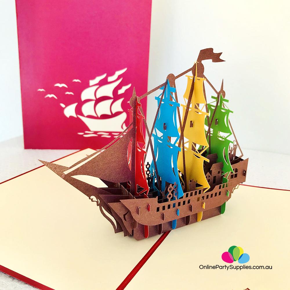 Handmade Rainbow Pirate Ship Pop Up Card | Party Supplies