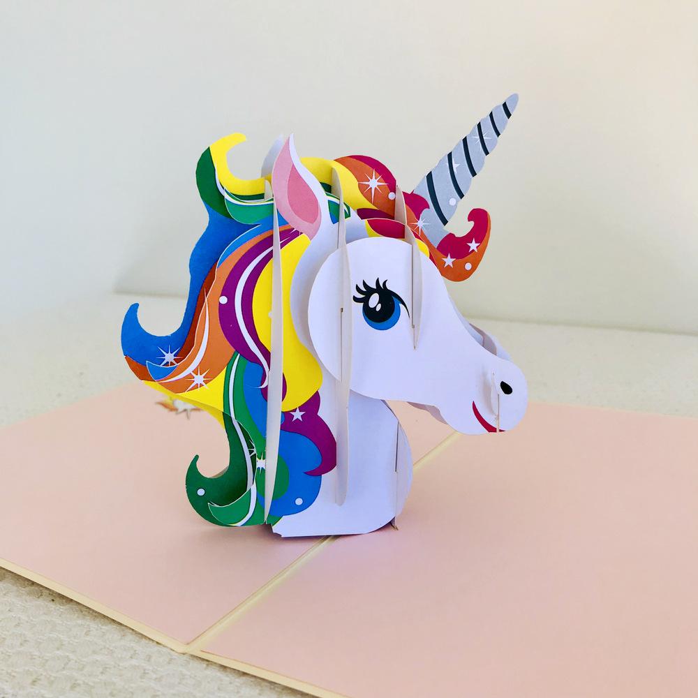 Handmade rainbow Unicorn Head Pop Up Card - Online Party Supplies