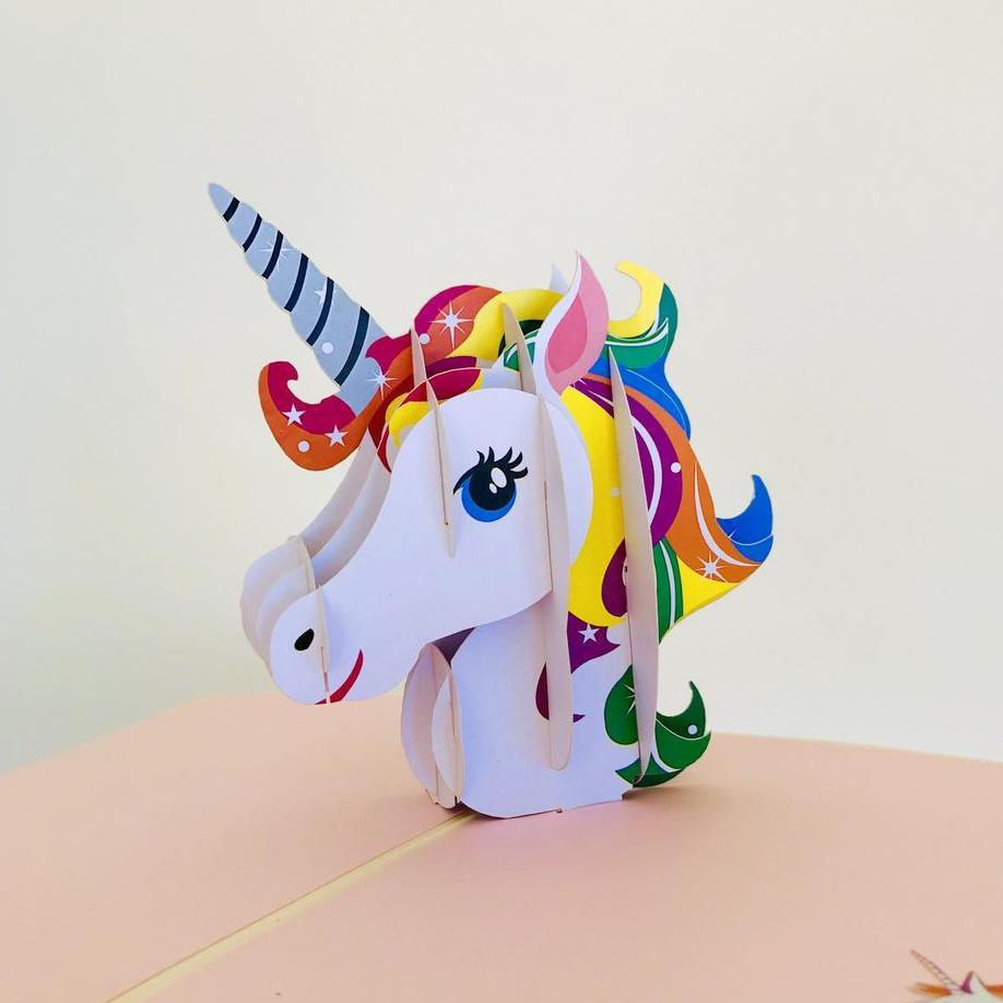 Handmade rainbow Unicorn Head Pop Up Card - Online Party Supplies