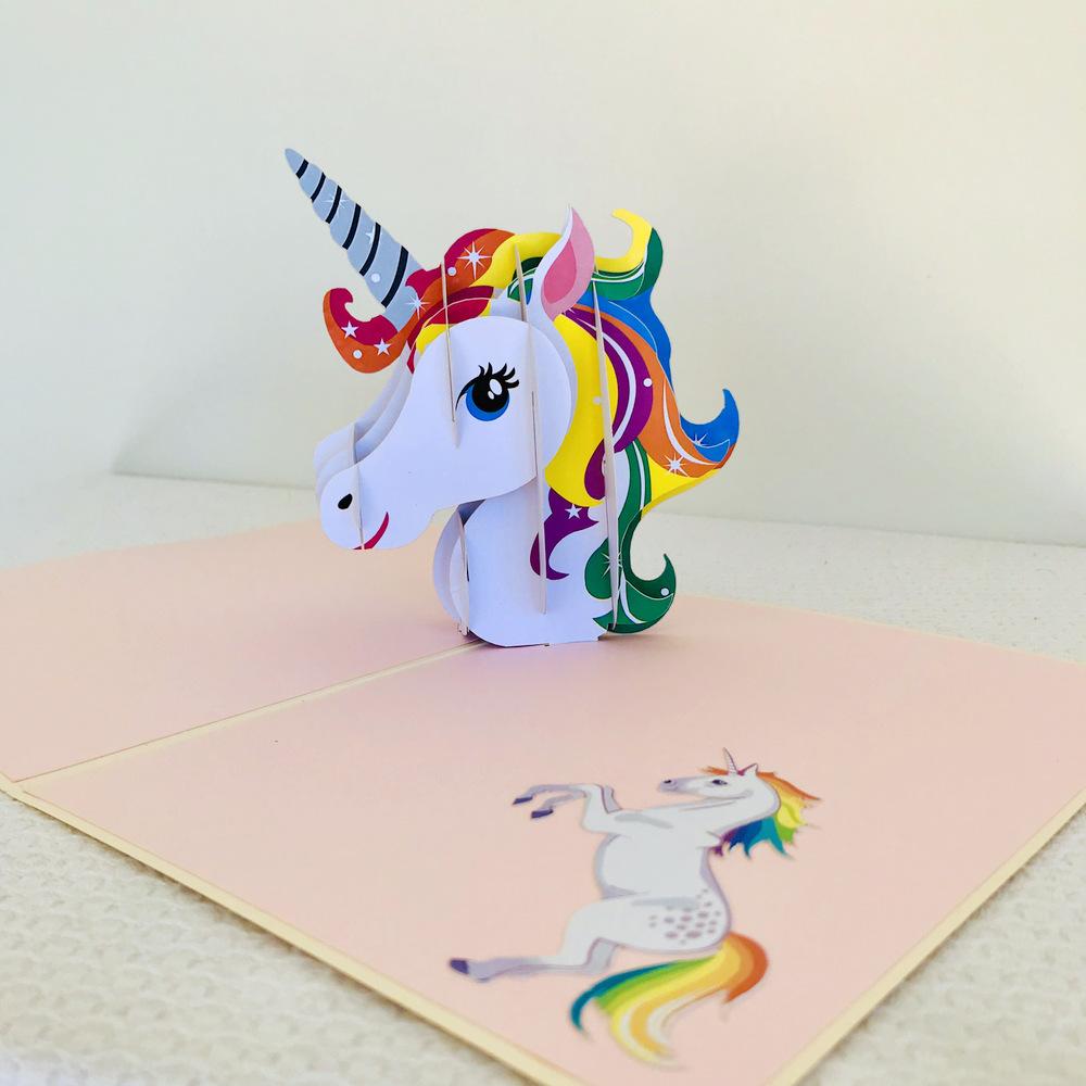 Handmade rainbow Unicorn Head Pop Up Card - Online Party Supplies