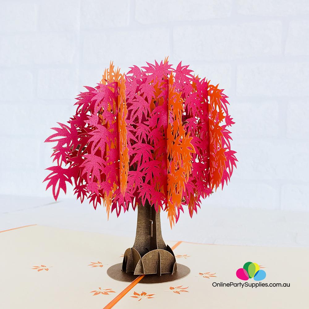 Handmade Red and Orange Japanese Maple Tree 3D Pop Up Card - Online Party Supplies