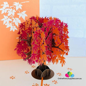 Handmade Red and Orange Japanese Maple Tree 3D Pop Up Card - Online Party Supplies