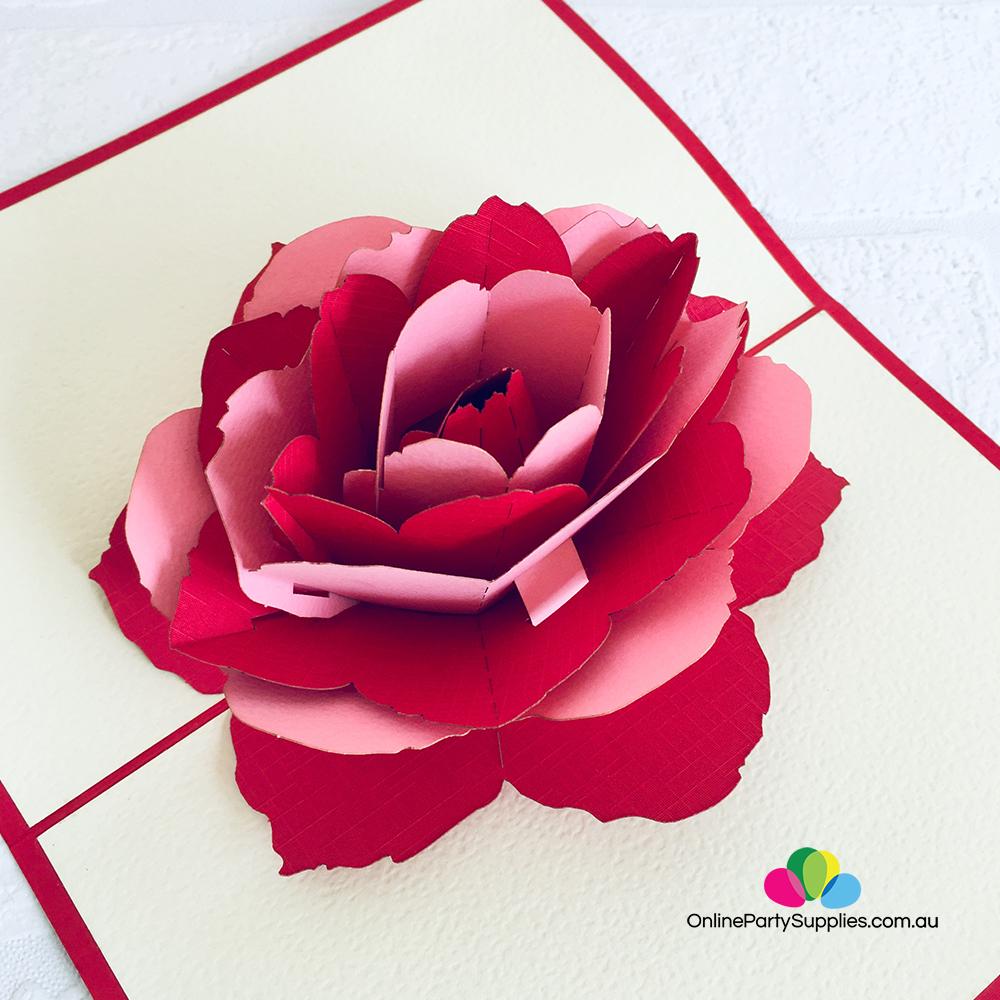 Handmade Red Pink Rose Flower Pop Up Card - 3D Cards