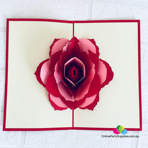 Handmade Red and Pink Rose Flower Pop Up Card - Online Party Supplies