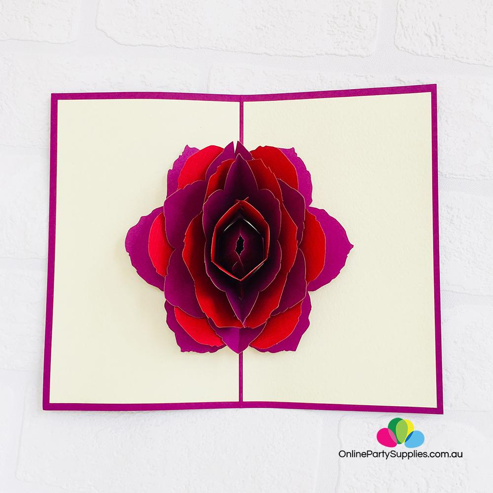 Handmade Red and Purple Rose Flower Pop Up Card - Online Party Supplies