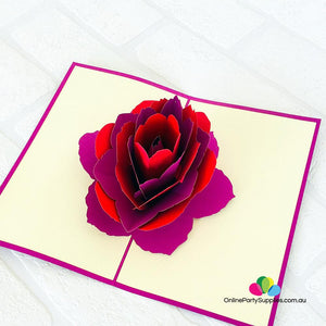 Handmade Red and Purple Rose Flower Pop Up Card - Online Party Supplies