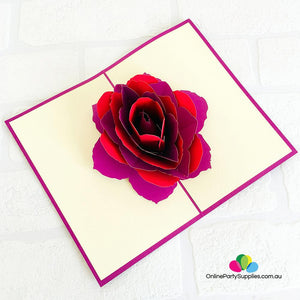 Handmade Red and Purple Rose Flower Pop Up Card - Online Party Supplies