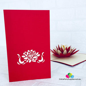 Handmade Red and White Lotus Flower Pop Up Card - Online Party Supplies