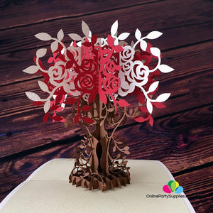 Handmade Red and White Rose Tree 3D Pop Up Valentine's Day Card - Online Party Supplies