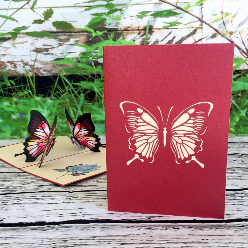 Handmade Red Butterfly Pop Up Greeting Card - Online Party Supplies