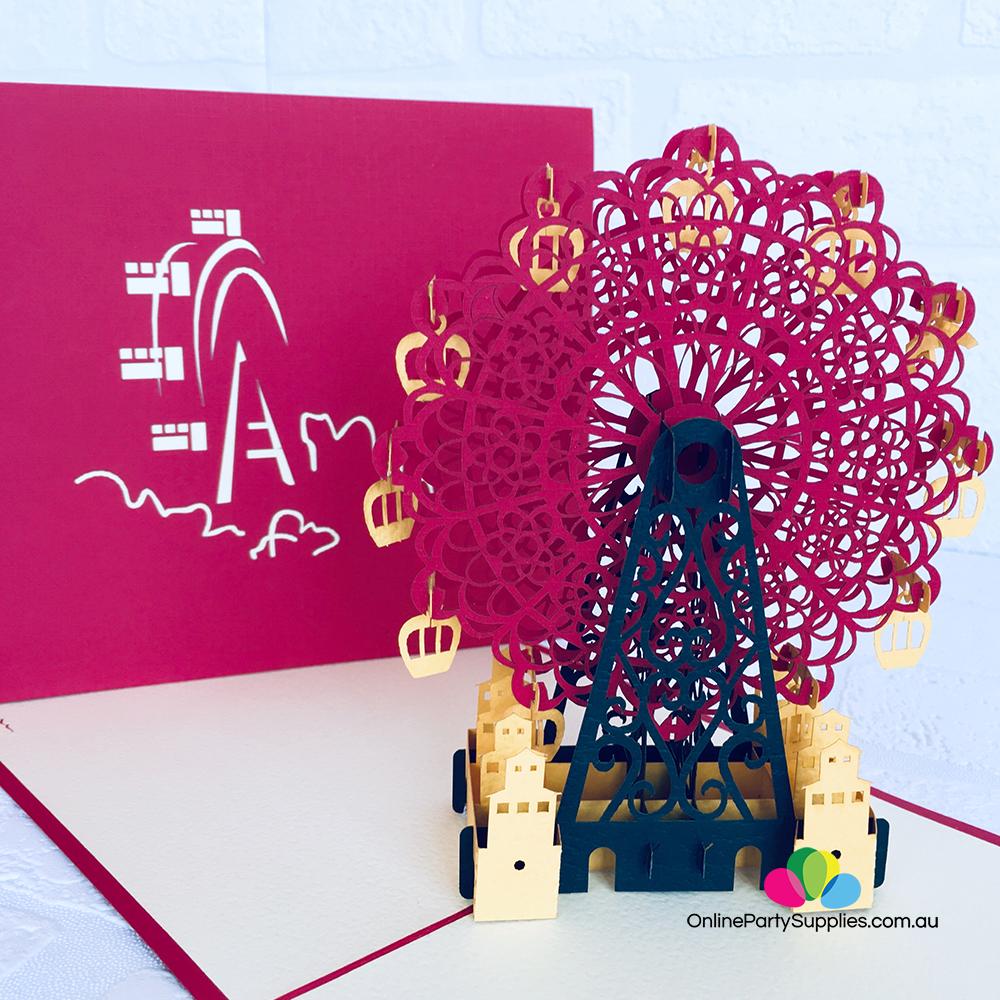 Handmade Red Ferris Wheel 3D Pop Up Card - Online Party Supplies
