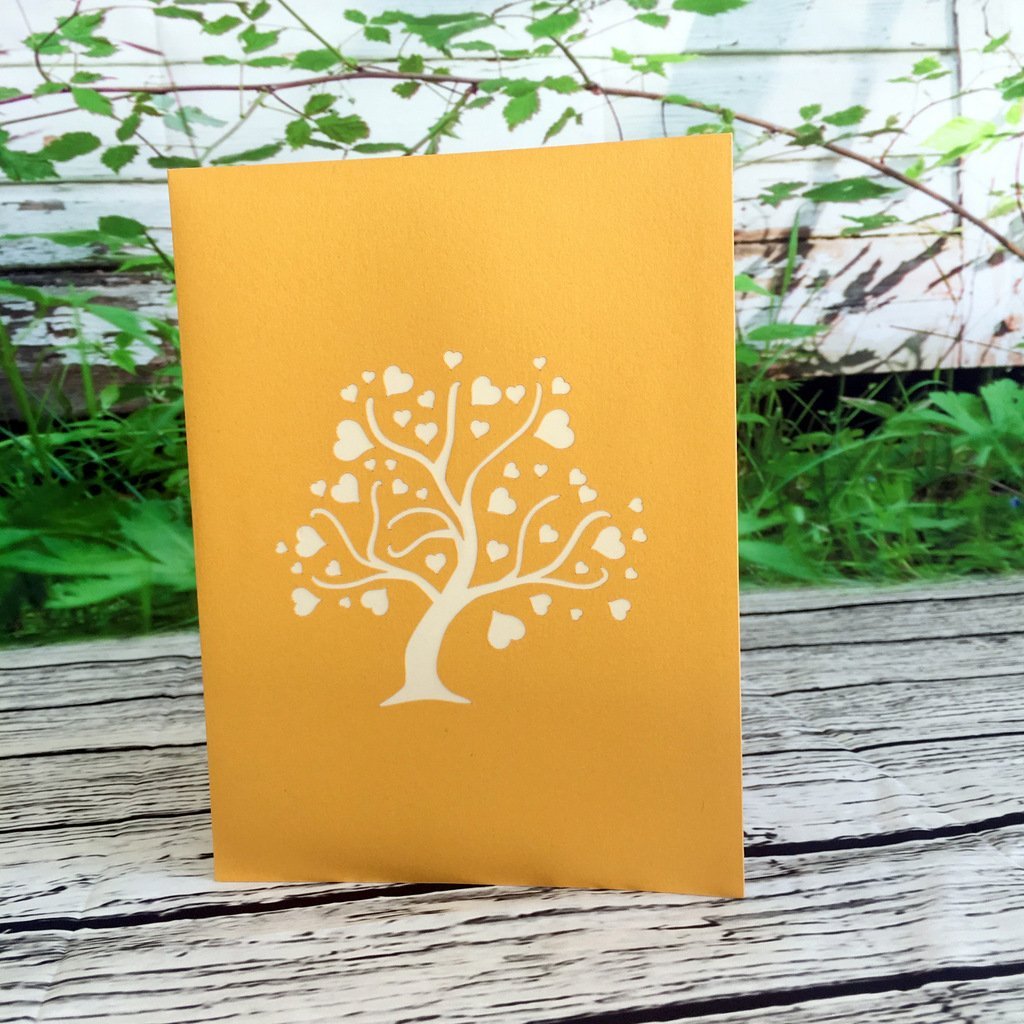 Handmade Red Gold Tree Of Love Hearts 3D Pop Up Card - Online Party Supplies