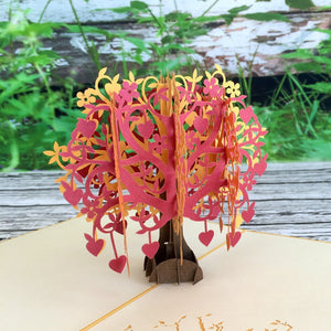 Handmade Red Gold Tree Of Love Hearts 3D Pop Up Card - Online Party Supplies