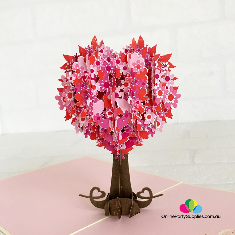 Handmade Red Heart Tree 3D Pop Up Card - Online Party Supplies