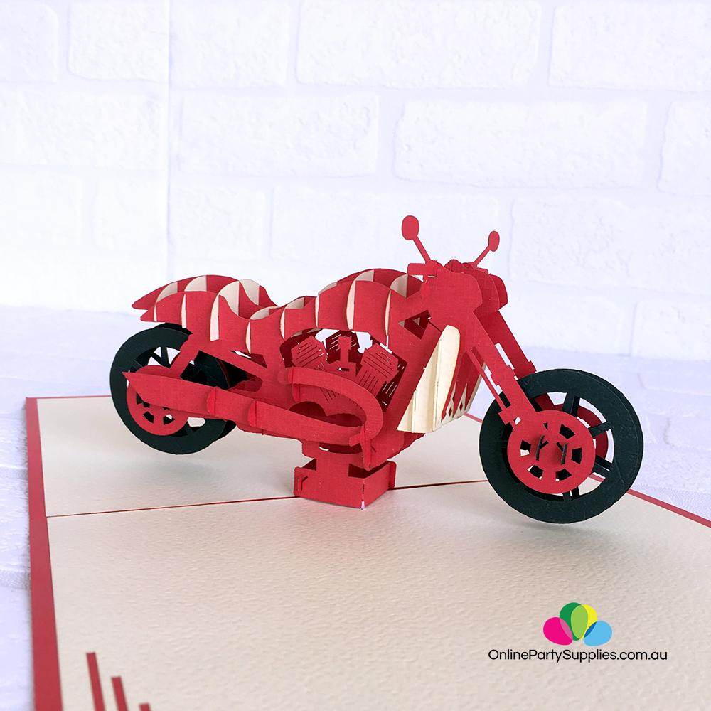Handmade Red Motorcycle Pop Up Card - Online Party Supplies