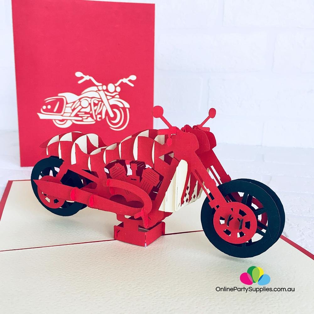 Handmade Red Motorcycle Pop Up Card - Online Party Supplies