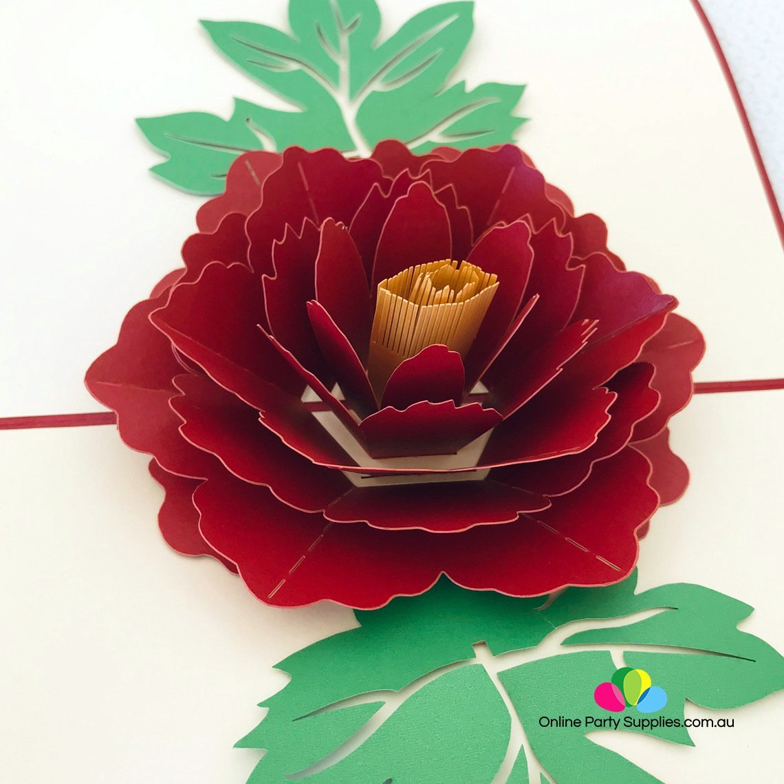 Handmade Red Peony Flower Pop Up Greeting Card - Online Party Supplies