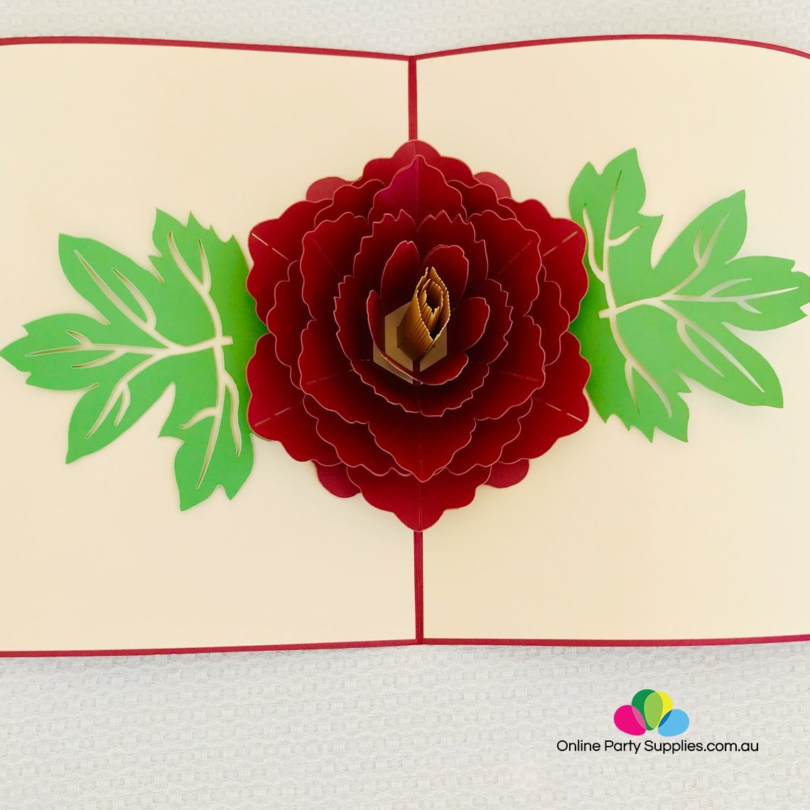 Handmade Red Peony Flower Pop Up Greeting Card - Online Party Supplies