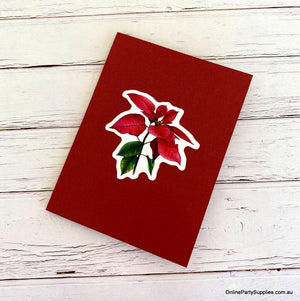 Traditional Christmas Red Poinsettia Flower Bouquet Pop Up Greeting Card - 3D Christmas Cards