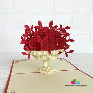 Handmade Red Rose Bouquet 3D Pop Up Valentine's Day Card - Online Party Supplies