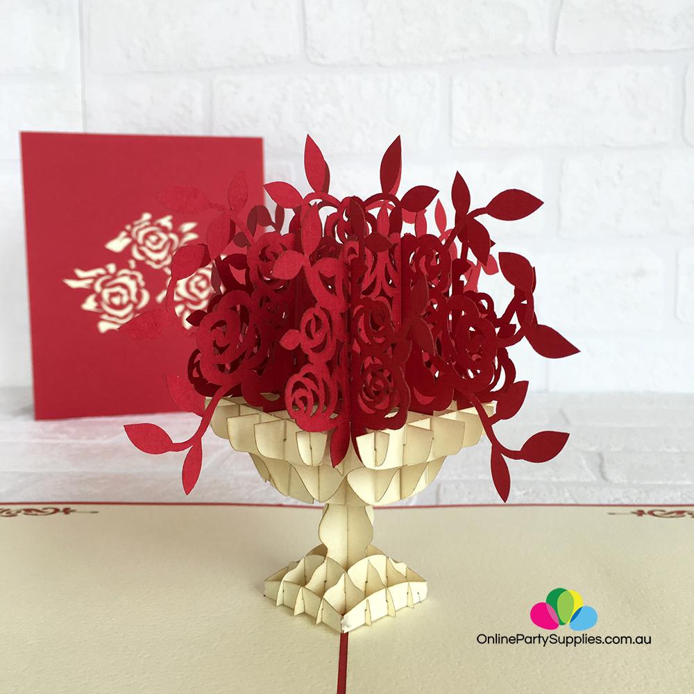 Handmade Red Rose Bouquet 3D Pop Up Valentine's Day Card - Online Party Supplies
