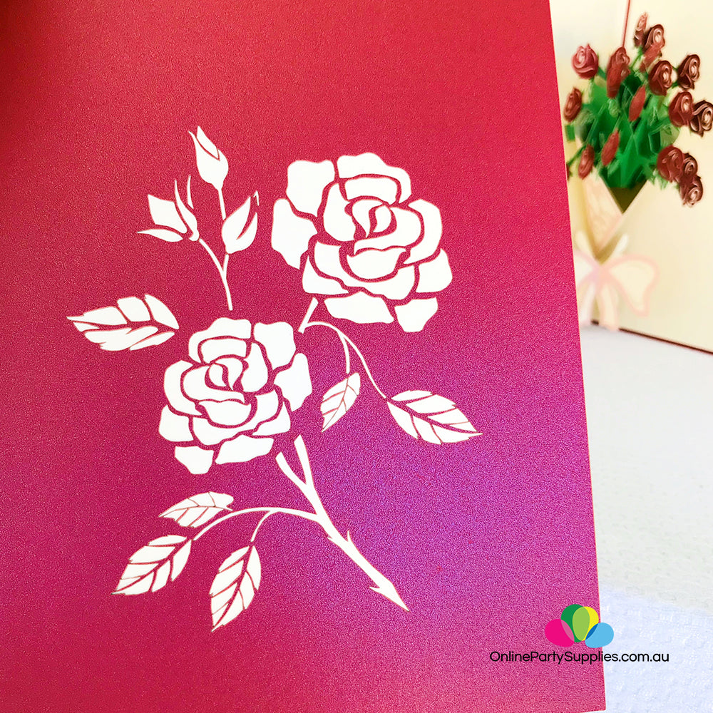 Handmade Red Rose Bouquet 3D Pop Up Card - Online Party Supplies