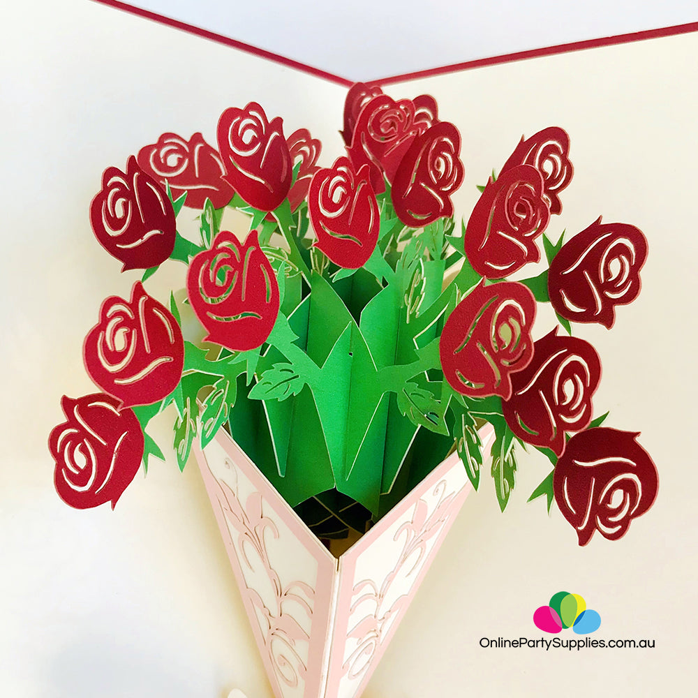 Red Rose Bouquet Pop Up Card - Mother's Day Pop Cards