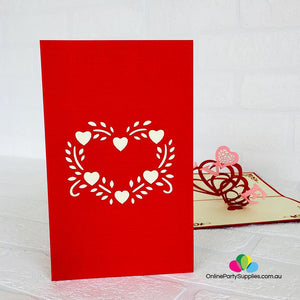Handmade Red Spiral Love Hearts Pop Up Valentine's Day Card - Online Party Supplies
