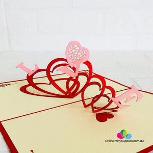 Handmade Red Spiral Love Hearts Pop Up Valentine's Day Card - Online Party Supplies