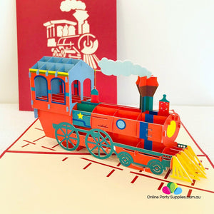 Handmade Red Steam Locomotive Pop Up Greeting Card - Online Party Supplies