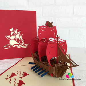 Handmade Red Viking Ship Pop Up Card - Online Party Supplies