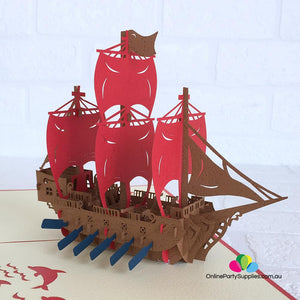 Handmade Red Viking Ship Pop Up Card - Online Party Supplies