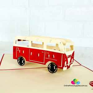 Handmade Red Vintage VW Kombi Camper Pop Up Card - Online Party Supplies