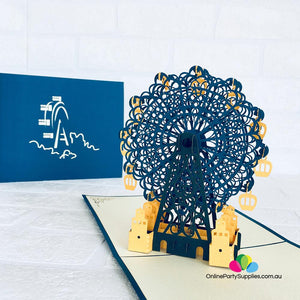 Handmade Royal Blue Ferris Wheel 3D Pop Up Card - Online Party Supplies
