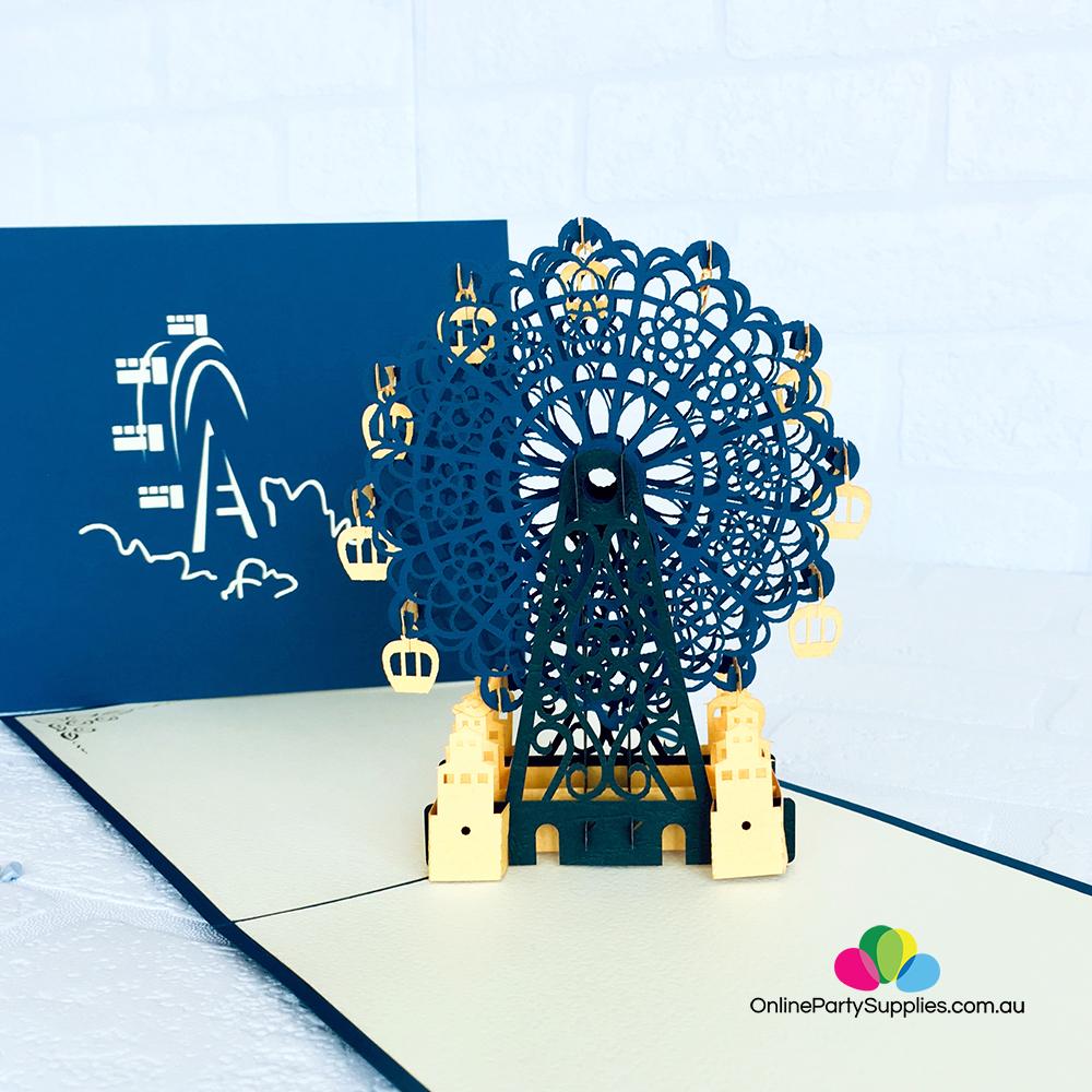 Handmade Royal Blue Ferris Wheel 3D Pop Up Card - Online Party Supplies