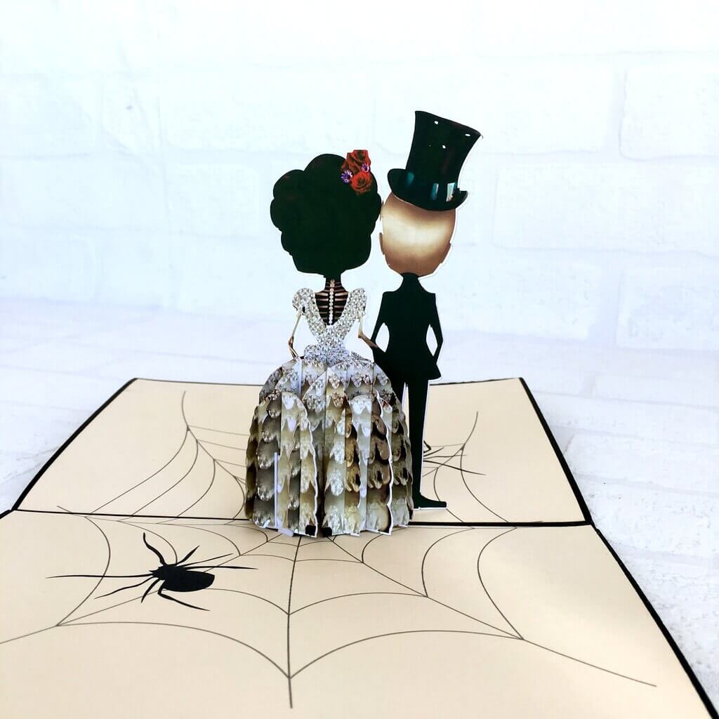 Handmade Scary Skeleton Wedding Couple Hand In Hand Pop Up anniversary Card