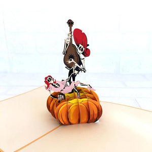 Handmade Online Party Supplies Spooky Skeleton Couple On Pumpkin Pop Up Greeting Card