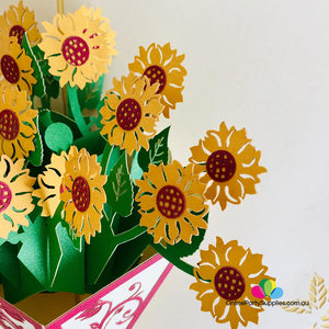 Handmade Sunflower Bouquet 3D Pop Up Card - Online Party Supplies
