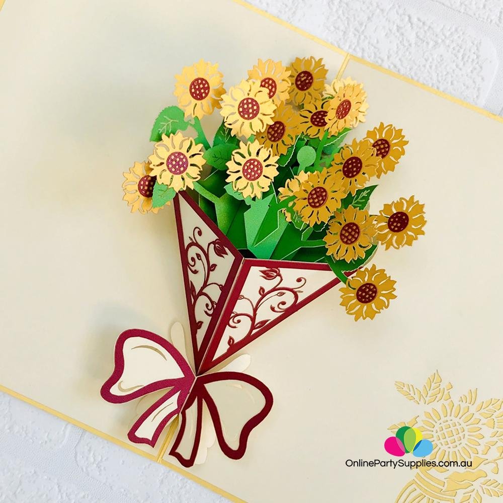 Handmade Sunflower Bouquet 3D Pop Up Card - Online Party Supplies