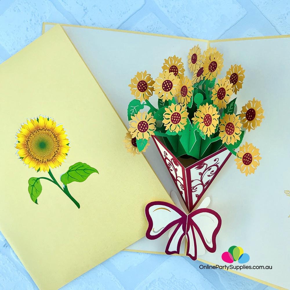 Handmade Sunflower Bouquet 3D Pop Up Card - Online Party Supplies