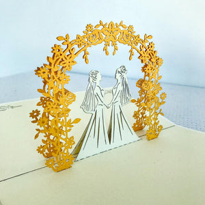 Handmade Two Brides Wedding Pop Up Card - 3D Wedding Invitations - Online Party Supplies