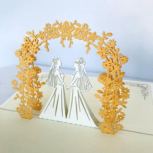 Handmade Two Brides Wedding Pop Up Card - 3D Wedding Invitations - Online Party Supplies