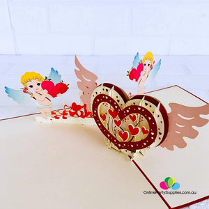 Handmade Two Cupids and Heart Pop Up Valentine's Day Card - Online Party Supplies