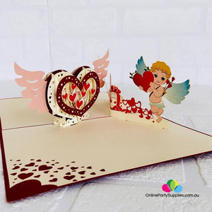 Handmade Two Cupids and Heart Pop Up Valentine's Day Card - Online Party Supplies