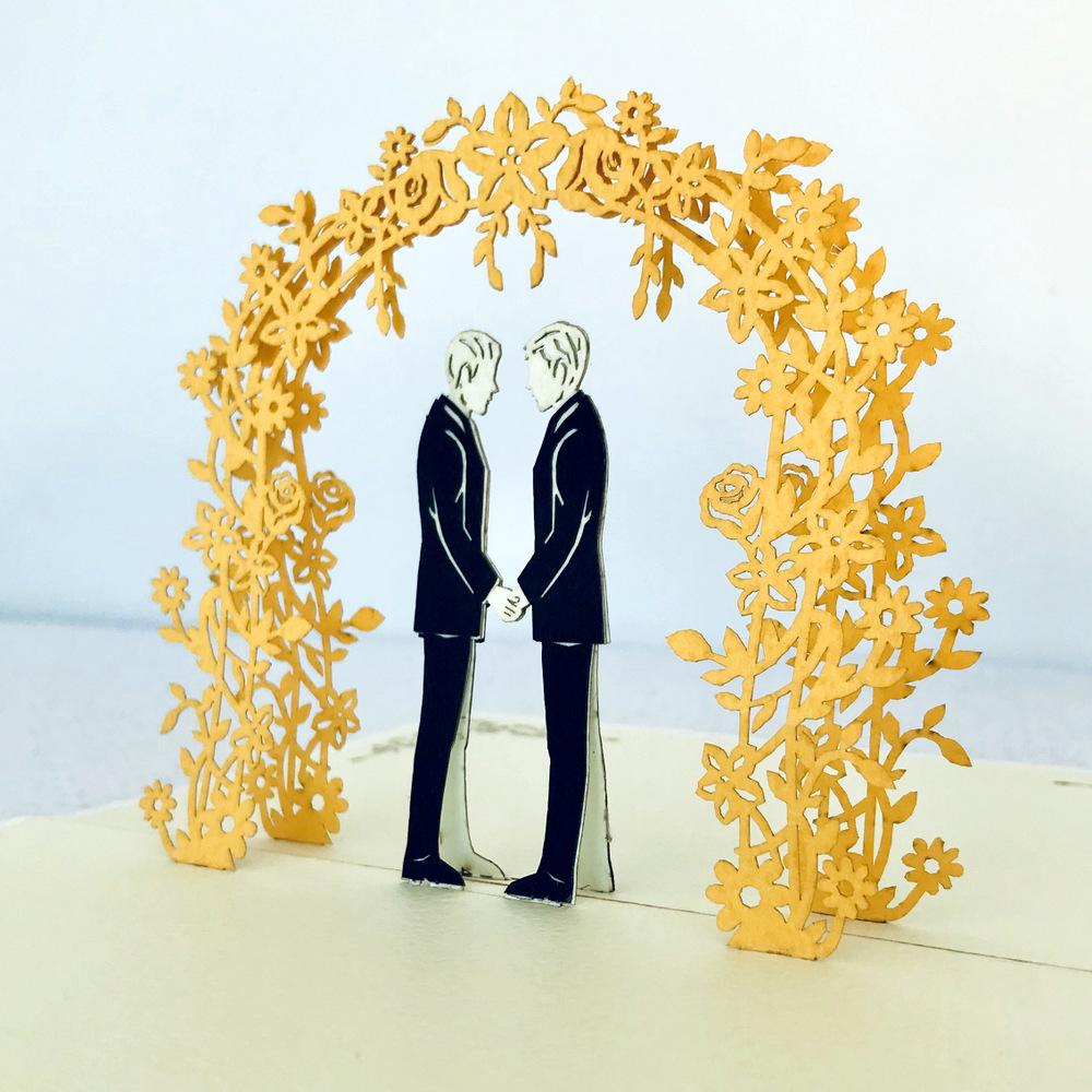 Handmade Two Grooms Wedding Pop Up Card - 3D Wedding Invitations - Online Party Supplies
