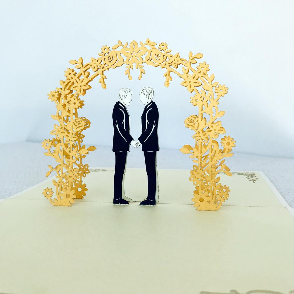 Handmade Two Grooms Wedding Pop Up Card - 3D Wedding Invitations - Online Party Supplies