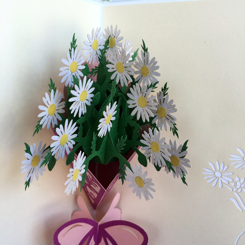 Handmade White Daisy Bouquet 3D Pop Up Card - Online Party Supplies