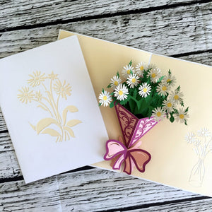 Handmade White Daisy Bouquet 3D Pop Up Card - Online Party Supplies