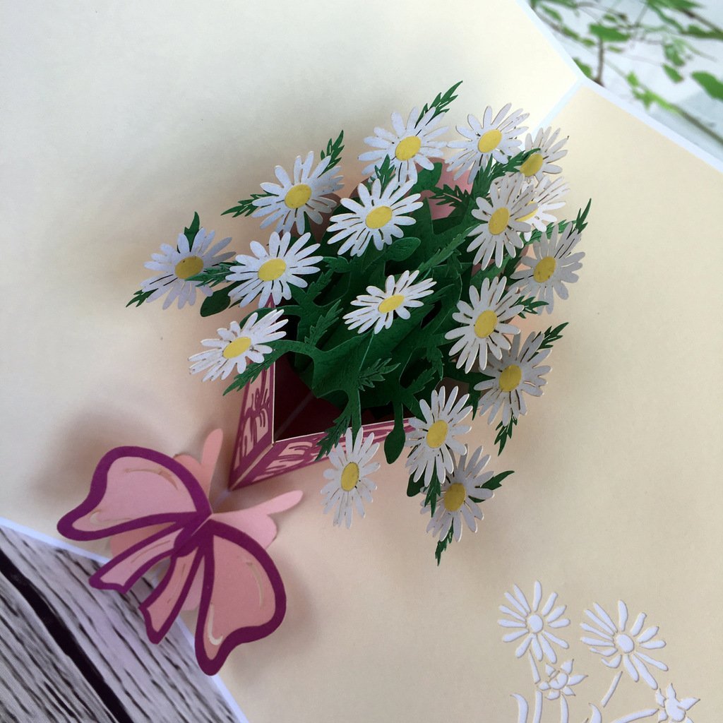 Handmade White Daisy Bouquet 3D Pop Up Card - Online Party Supplies
